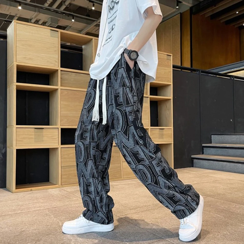 

Mens Spring Fall Letter Print Corduroy Pants Fashion Retro Straight-leg Trousers Causal Fashion Solid Color Pants