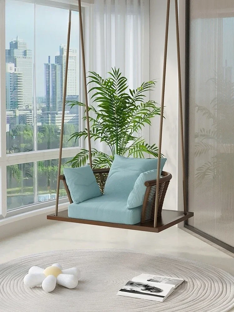 HHHHBalcony Hanging Swing Indoor Home Adult Hanging Basket Solid Wood Furniture Courtyard Garden Swing Rocking