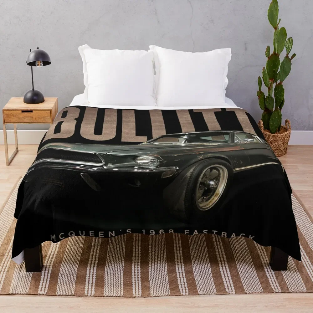 McQueena?2s 1968 Ford Mustang Fastback from BULLITT - Black Throw Blanket Picnic Baby Nap Blankets