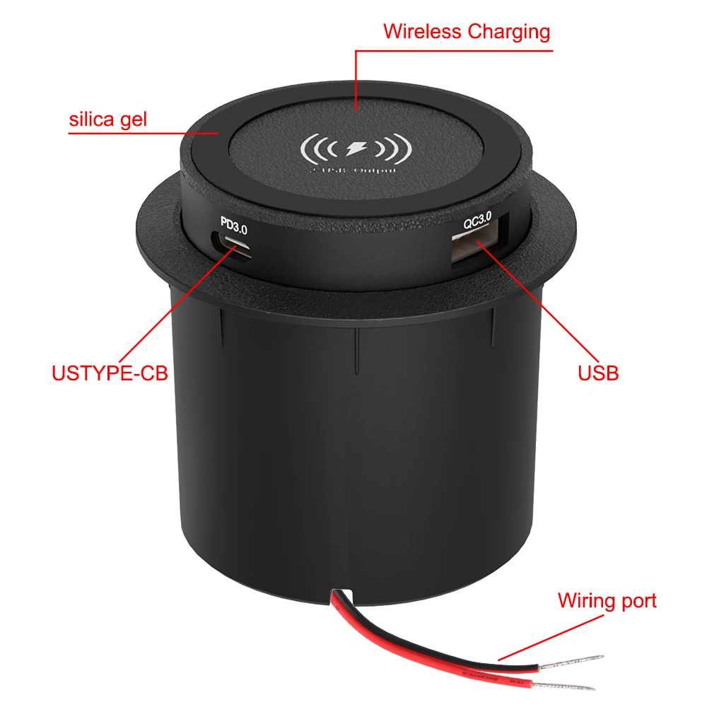 For Camper Truck ATV Boat Car RV Outlet Socket USB Type-C Quick Charge PD 3.0 Embedded Wireless Charger Car Charger 15W