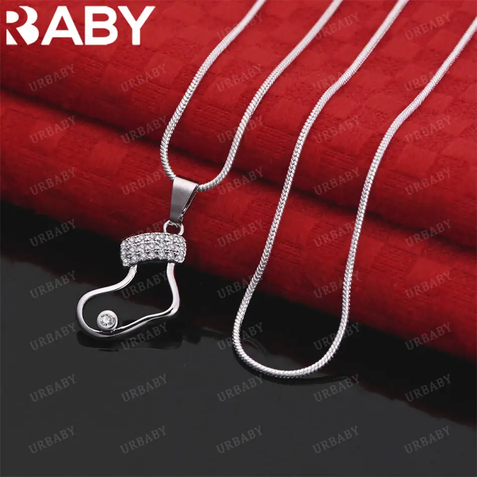 

URBABY 40-75cm 925 Sterling Silver Zircons Sock Pendant Necklace For Women Men Creativity Gifts Street All-match Party