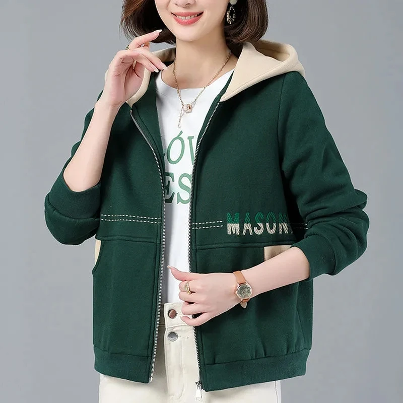 Mother\'s Cardigan Sweatershirt For Women spring and autumn 2022 New Loose Patchwork Hooded Short Coat  Female Print Jacket