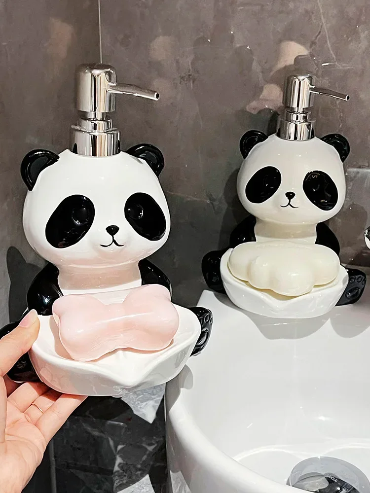 Creative Panda lotion Bottle Dual purpose Soap Box Two in one Shampoo Shower Gel Ceramic Press Split Bottle soap dispenser 3