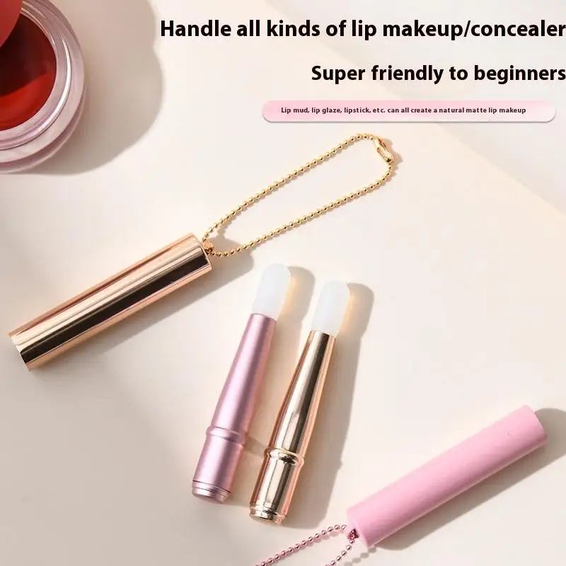 Aplicador de máscara de labios de cadena, cepillo de brillo de labios, Mini pincel de labios de silicona, corrector con cubierta, pincel de lápiz labial, herramienta de maquillaje de belleza