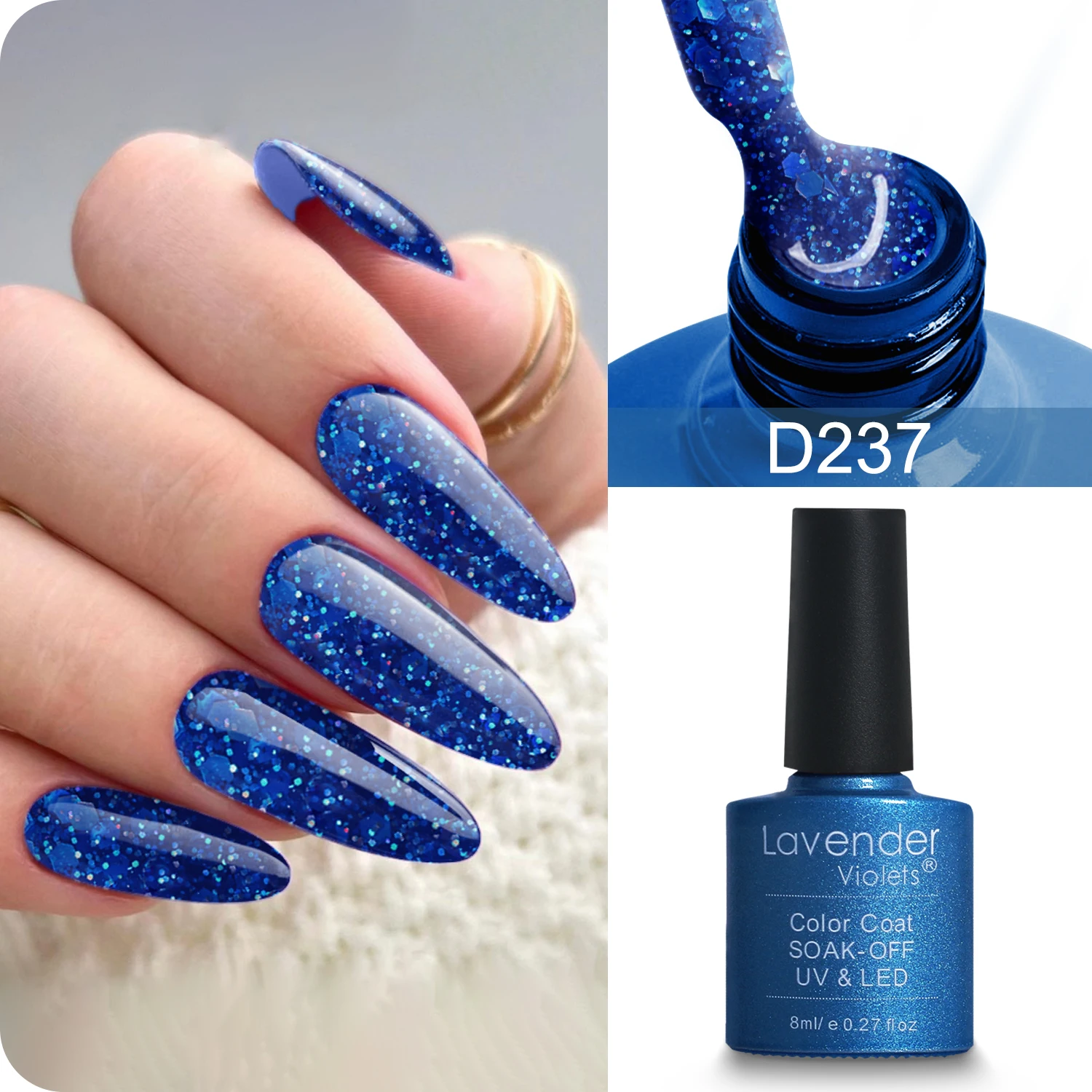 8ml Gel Nail Polish Navy Blue Sparkly Glitter Color Coat Soak Off LED UV Nail Gel Polish for Salon Home Manicure Gift for Women