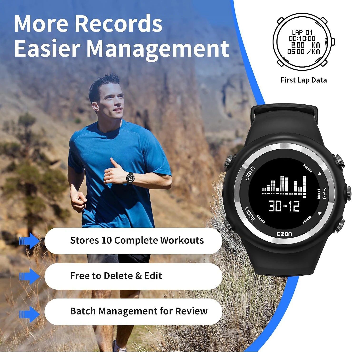 GPS Running Sport Watch Distance Speed Calories Monitor GPS Timing Men Sports Watch 50M Waterproof Digital Watch EZON T031 view 5