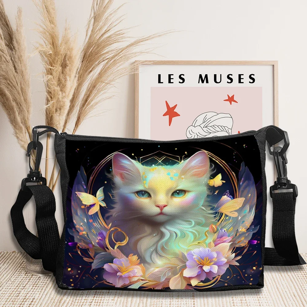 1pc Women's Cat & Butterfly Animal Print Crossbody Bag - Fantasy Style High-Quality Reusable Tote Bags Durable Polyester Fabric