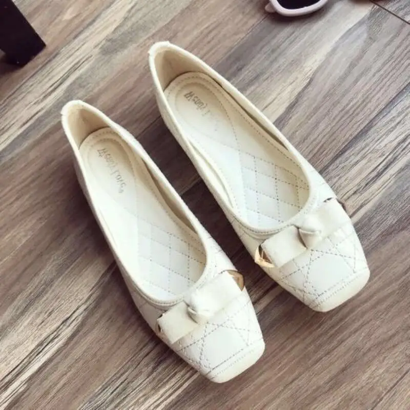 Blue Flats Normal Leather Casual Flat Square Toe Shoes for Women 2024 Ladies Summer Footwear White Pink Genuine Mark Wholesale A