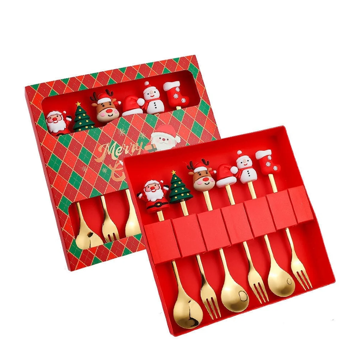 

6Pcs Christmas Fork and Spoon Set,Stainless Steel Tableware,Coffee Tea Dessert Forks and Spoons Set