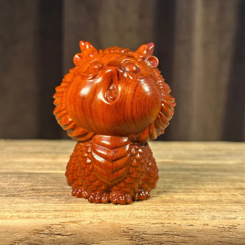 Ebony Carving Cartoon Cute Skyward Gazing Dragon Baby Home Office Desktop Solid Wood Small Ornament Craft Toy