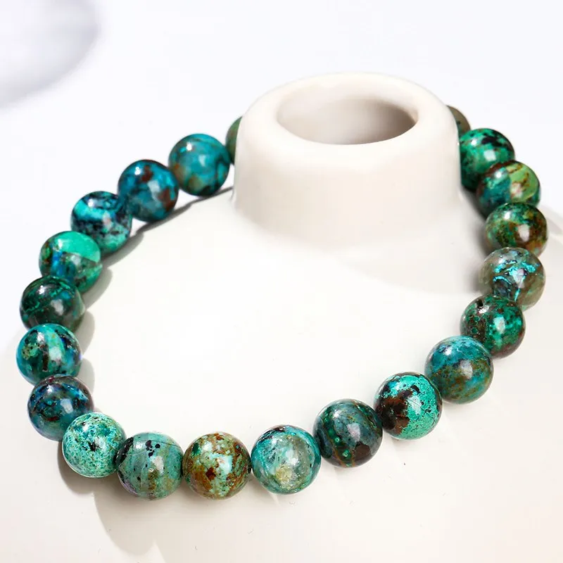 سوار حريمي من JD بأحجار طبيعية من chrysocola Azurite بخرز دائري سوار حريمي من الأحجار الكريمة مزين بحلية يدوية أساور قابلة للتمدد مجوهرات تعمل بالطاقة