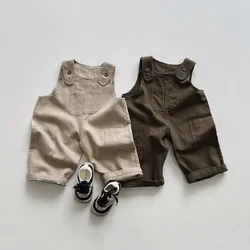 Autumn Boy Girl Children Retro Pockets Overalls Kids Loose Casual Suspenders Jumpsuit Baby Cotton Pants Infant All-match Trouser