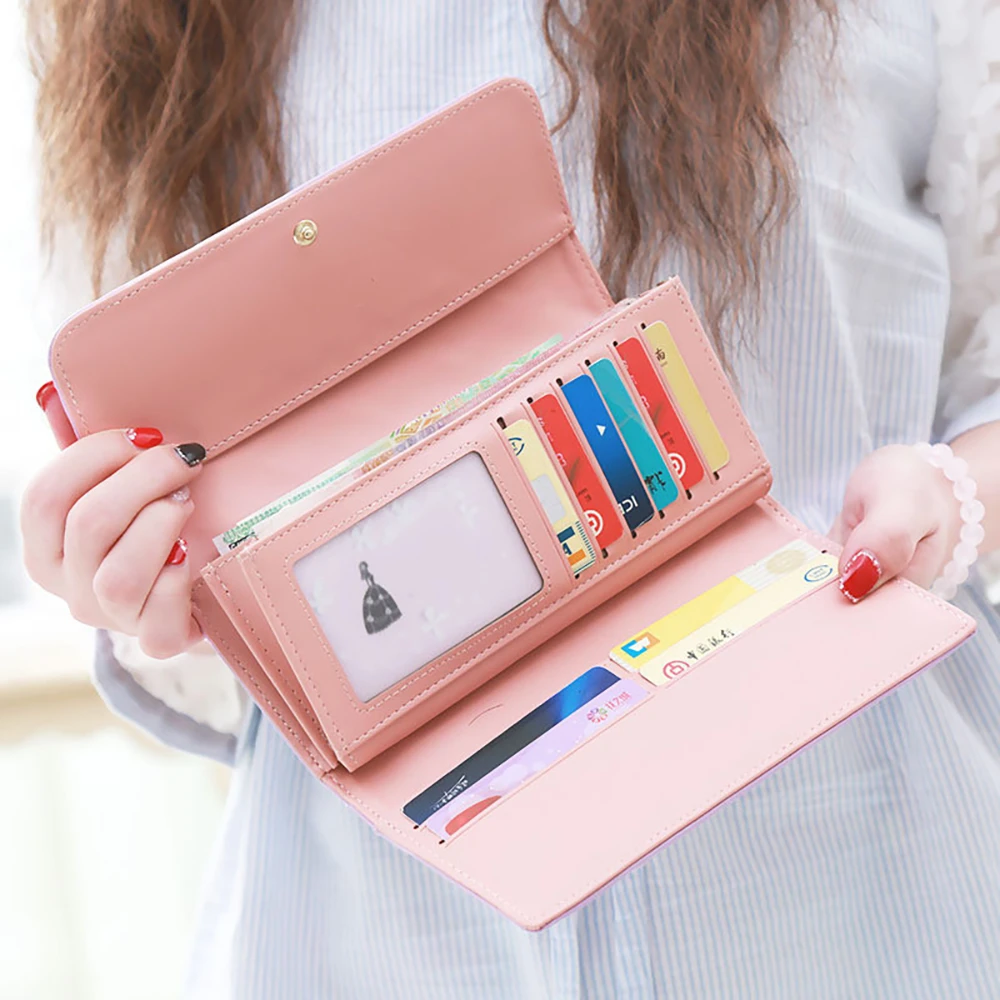 Fashion Crown Women's Wallet Multi-Layer Large Capacity Multicolor PU Leather ID Card Holder Girls Banknote Coin Organizer Purse