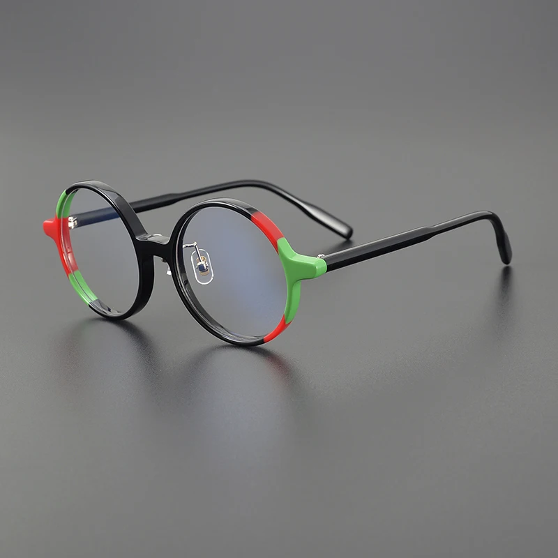 

Desinger Style Vintage Acetate Round Glasses Frames Handmade Eyeglasses Frame Fashion Colorful Eyewear Customizable Lenses
