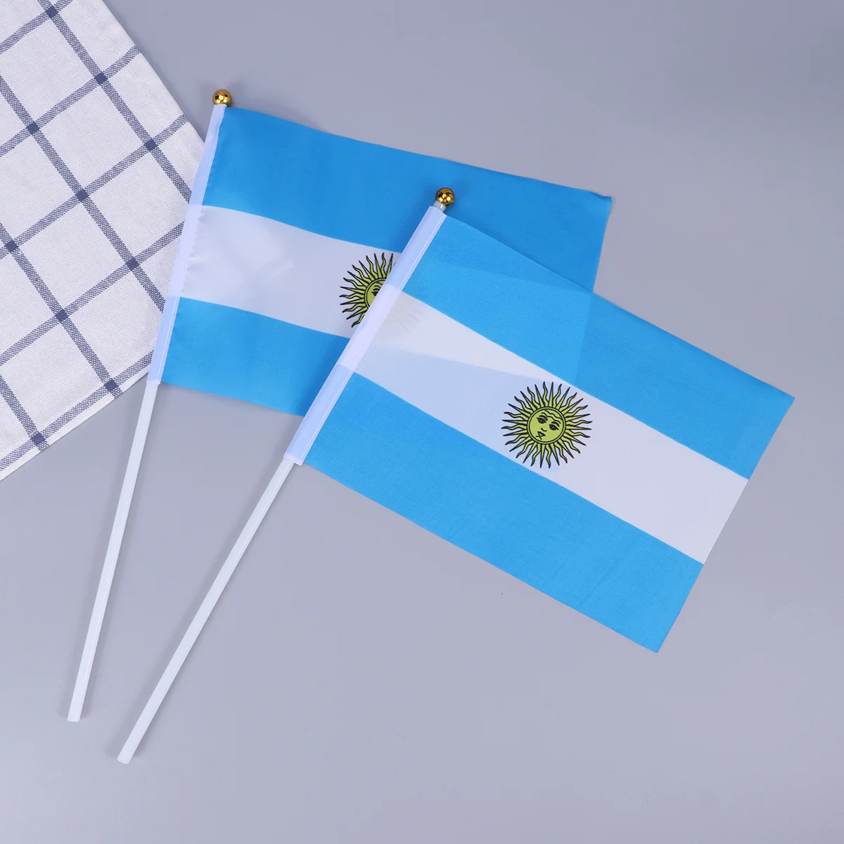 

20Pcs Hand Held Stick Flags Argentina Small Polyester Plastic Classroom Parade Party Festival Sports Cheer Props