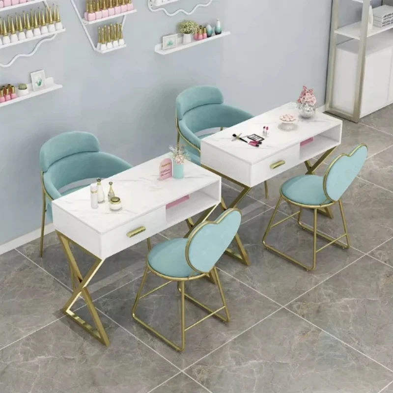 

Simple Nail Salon Table and Chair Set Single Double Marble Nail Table
