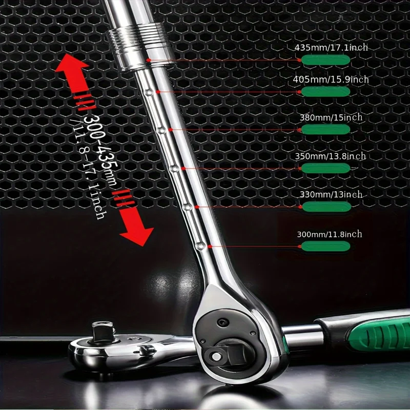 1/4,3/8,1/2 Inch Drive Socket Ratchet Set Extendable Handle Wrench 72-Tooth Quick-Release Reversible