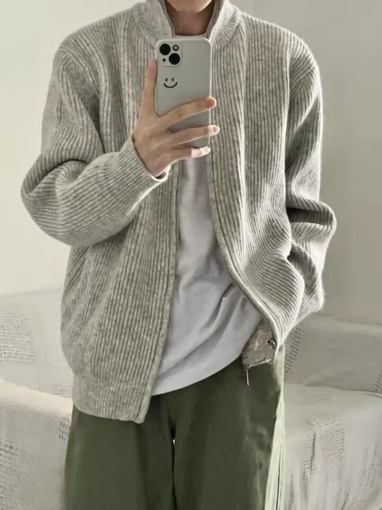 

Мужской свободный вязаный кардиган с цветочным узором, воротником-стойкой на молнии, осенний, в стиле Lazy Fashion, Cleanfit Jaet