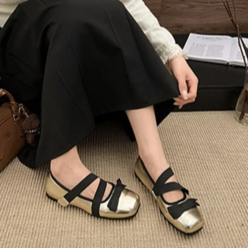 Eleganckie, codzienne baleriny Mary Jane z kokardą dla kobiet, nowość na wiosnę 2025, wygodne, płytkie, w stylu baletowym, płaskie czółenka.
