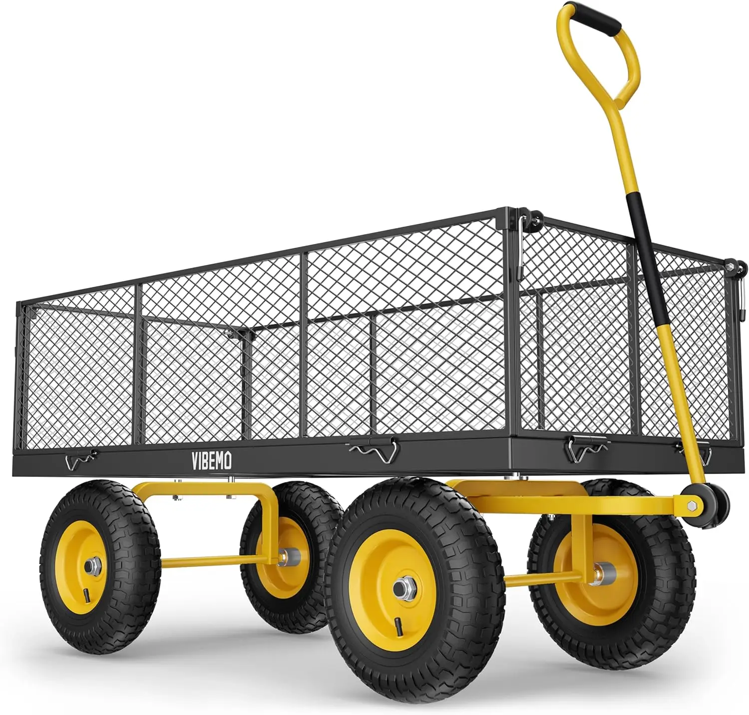 Steel Garden Cart, 2-in-1 1400 lbs Heavy Duty Utility Wagon, with Removable Mesh Sides to Convert into Flatbed