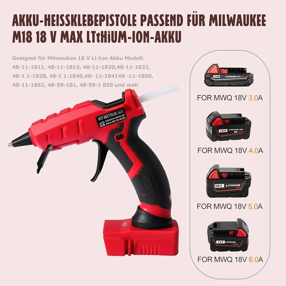 Cordless Hot Glue Gun 50W for Dewalt/Milwaukee/Makita/Bosch/Black Decker Li-ion Battery with 30 Glue Sticks Repair Tools