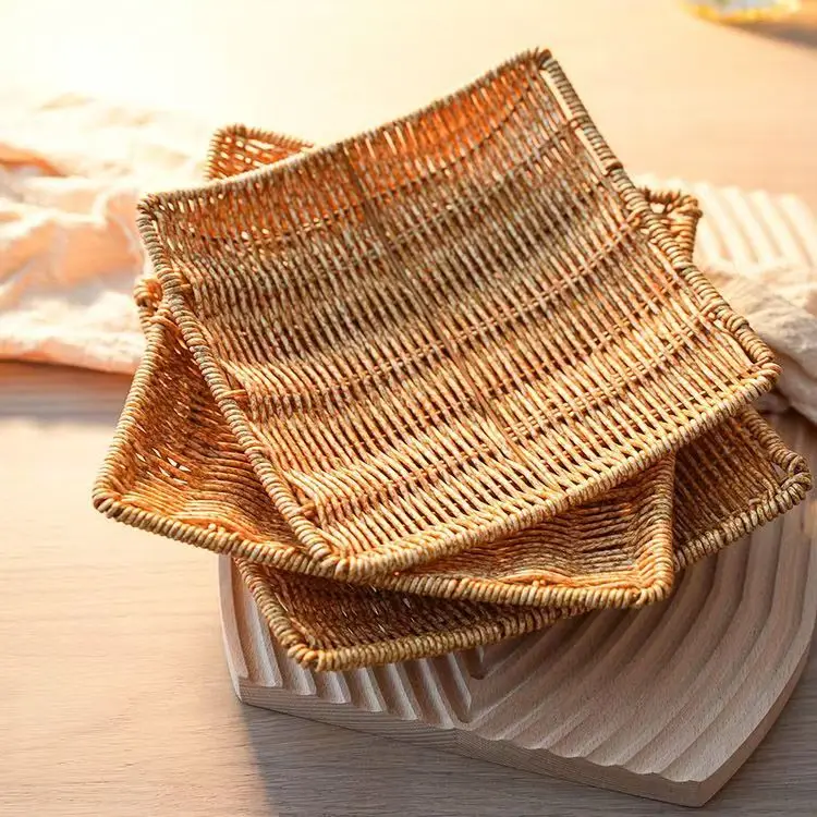 

Rattan like Woven Plate Household Dried Fruit Plate Living Room Snack Storage Plate Restaurant Fried Snacks Inventory Heart Plat