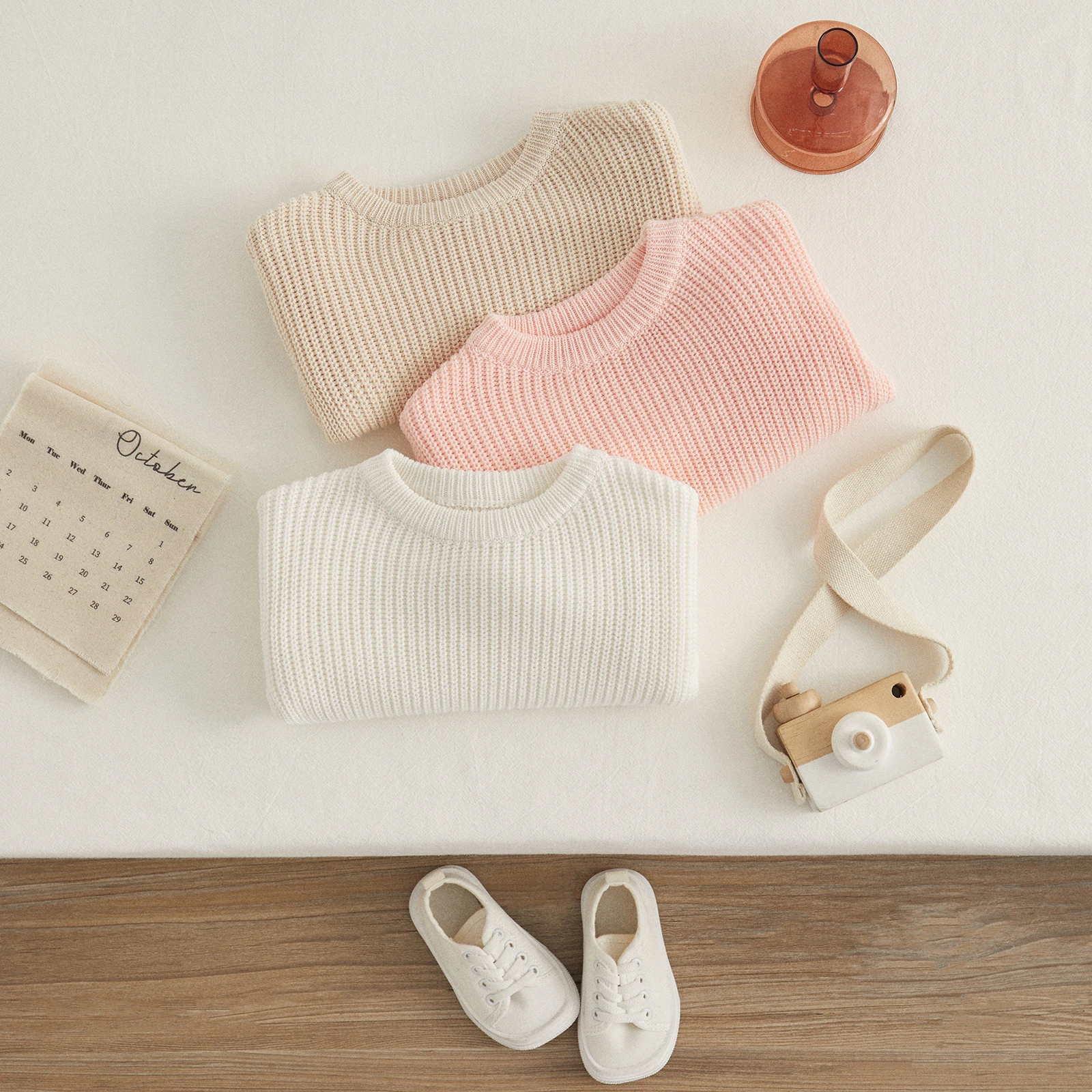 VISgogo 0-3Years Newborn Baby Girl Sweaters Cute Ruffle Long Sleeve Solid Color Knit Pullover Toddler Fall Winter Loose Tops