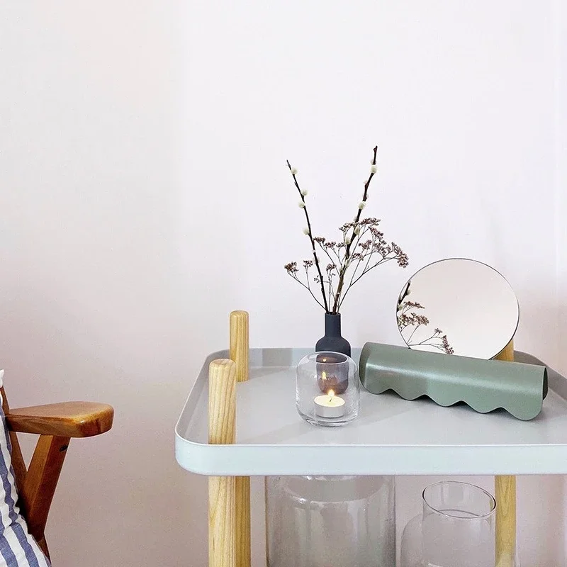 Danish minimalist, modern Memphis style countertop decoration, embedded hotel mirror