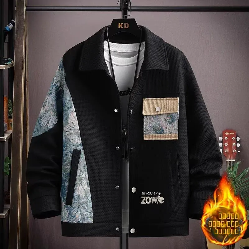 

Мужское пальто большого размера на подкладке Wfle Jaet с теплым воротником в этническом стиле, свободное осенне-зимнее пальто, модная городская повседневная одежда