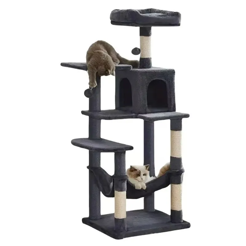Cat Tree for Large Cats, Multi-Level Climbing Tower, Space-Saving Design, 1-Piece Structure, Scratching Post, Condo, Playhouse