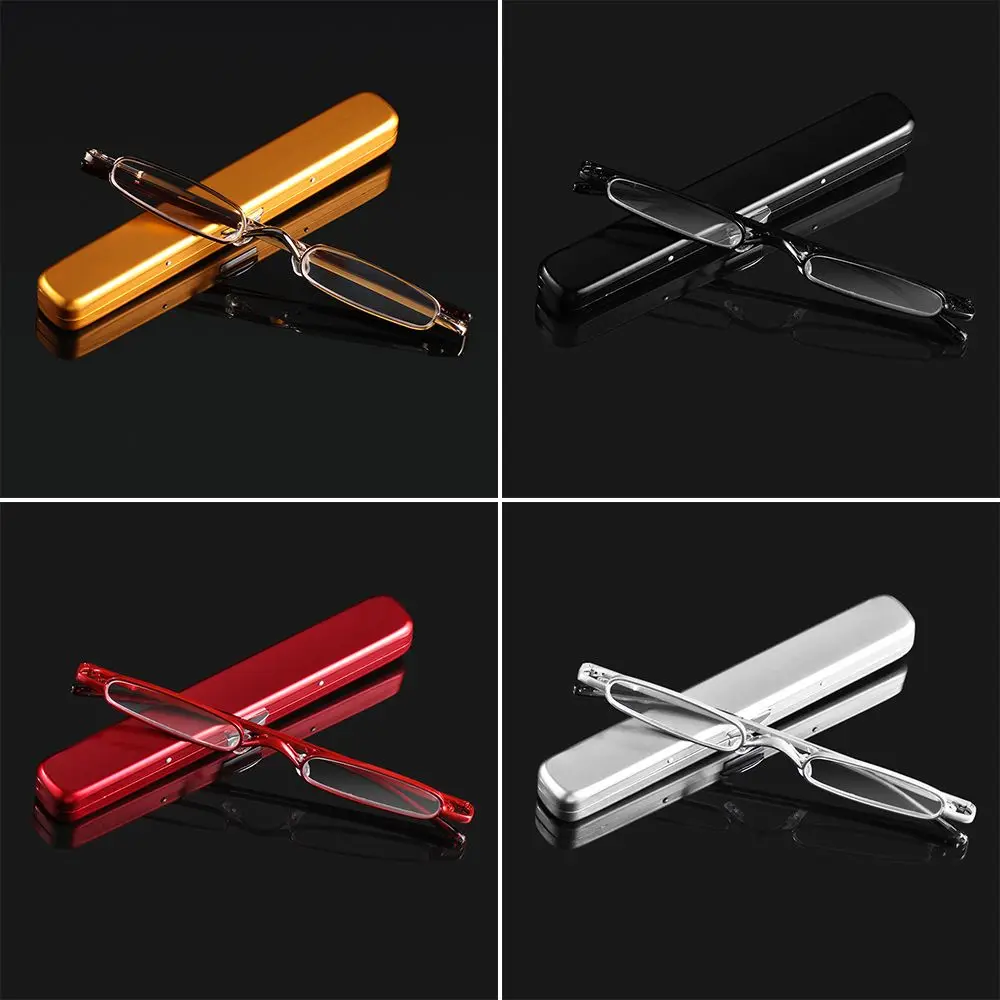 Glasses Spring Hinge Metal Frame Readers Eyeglasses with Portable Pen Clip Case Mini Reading Glasses Blue Light Blocking