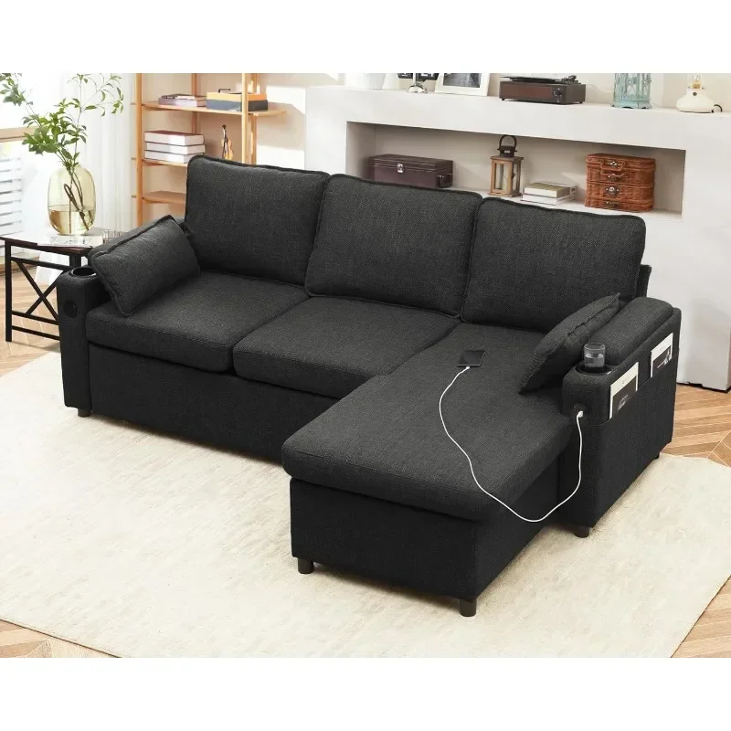 ZHENXIANG Sofa Bed Sleeper Pull Out 2 in 1 Sectional Sleeper Sofa Couches with Storage,USB, Cup Holder,Pullout Sectional Couches