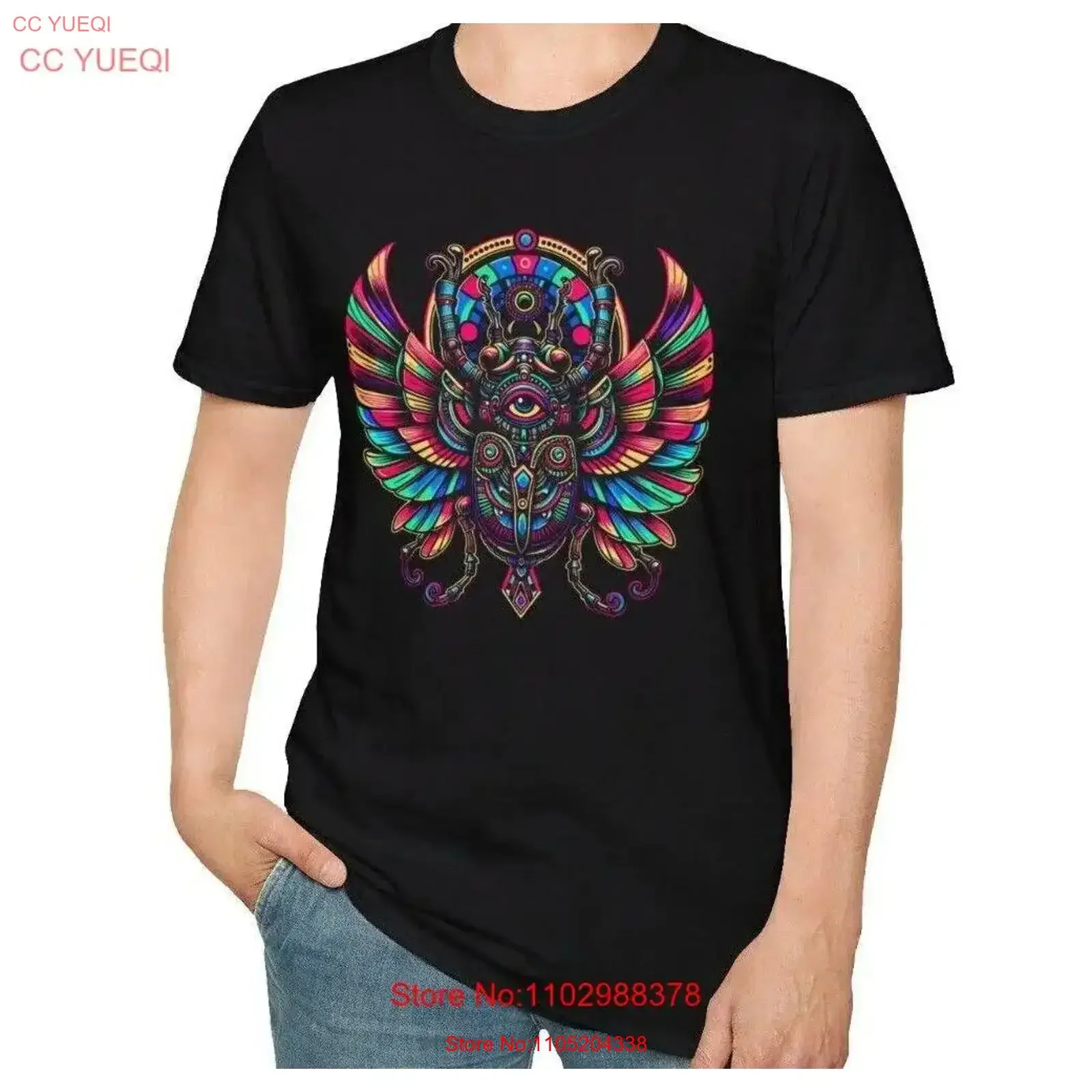 Psychedelic Egyptian Scarab T Shirt vintage Washed Top For Everyday Wear Breathable Stylish Comfortable Soft homme Slightly