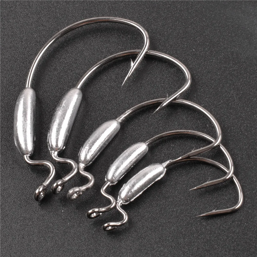 10Pcs Weighted Worm Hook Saltwater Offset Curved Crank Wide Gap Fishing Hooks for Bass Jig fishing rig kit 2.5g 2.8g 3.5g 5g 6g