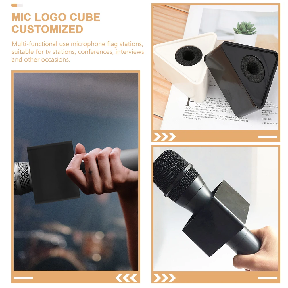 

4Pcs Microphone Flag Station Lightweight Durable ABS Sponge Multi-Use Interview Mic Flag Box Customized Logo Mic Holder