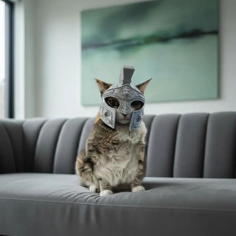 Casco de Gato Impreso en 3D con Diseño de Centurión Romano, Disfraz Único y Ligero para Mascotas, Ideal para Fiestas de Disfraces y Sesiones de Fotos