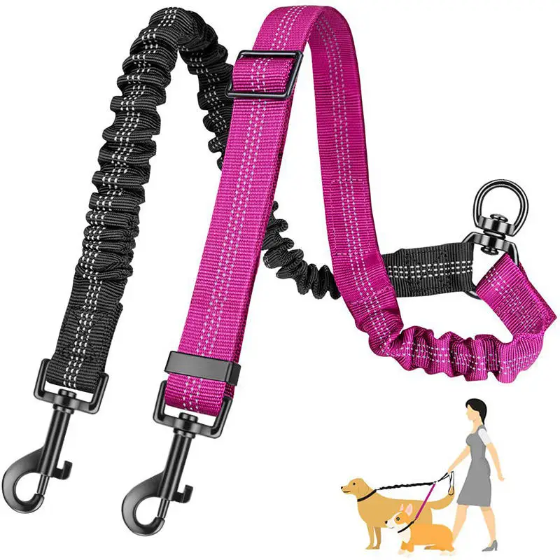 1,6 Fuß Lange Doppel-Hundeleine - Doppelte Leinen für das Training Kleiner bis Großer Hunde - Verstellbarer Gurt mit Stoßdämpfendem Bungee