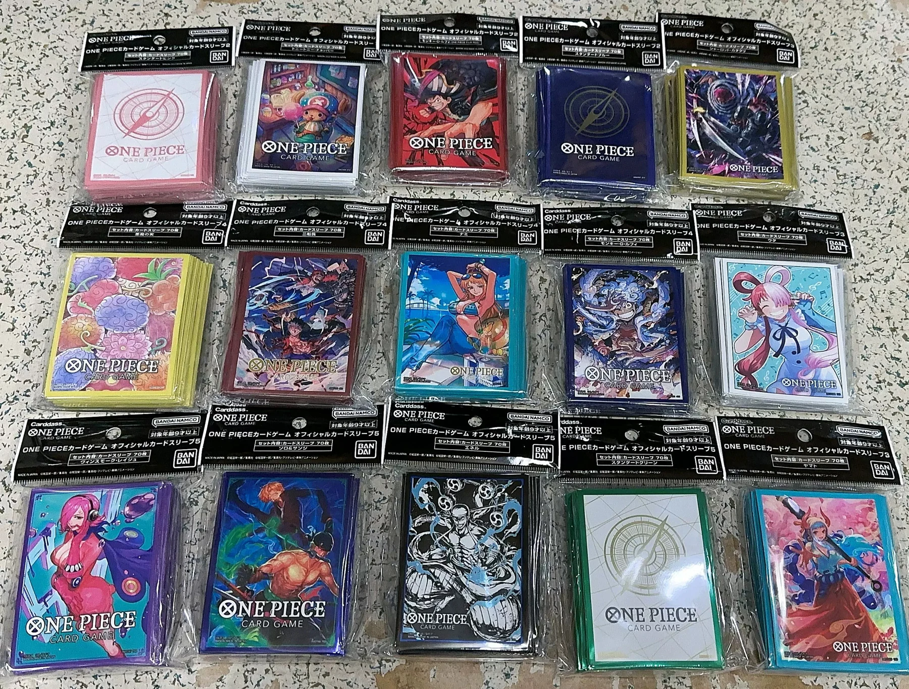 Bandai Genuine Anime One Piece Card Sleeves Three Captain Kid Law Perona Nami Luffy Figures PTCG Trading Cards Protector Case