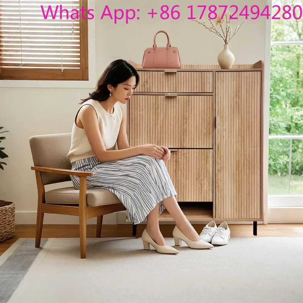 Shoe Storage Cabinet with 2 Flip Drawers, Wave Pattern Freestanding Shoe Organizer