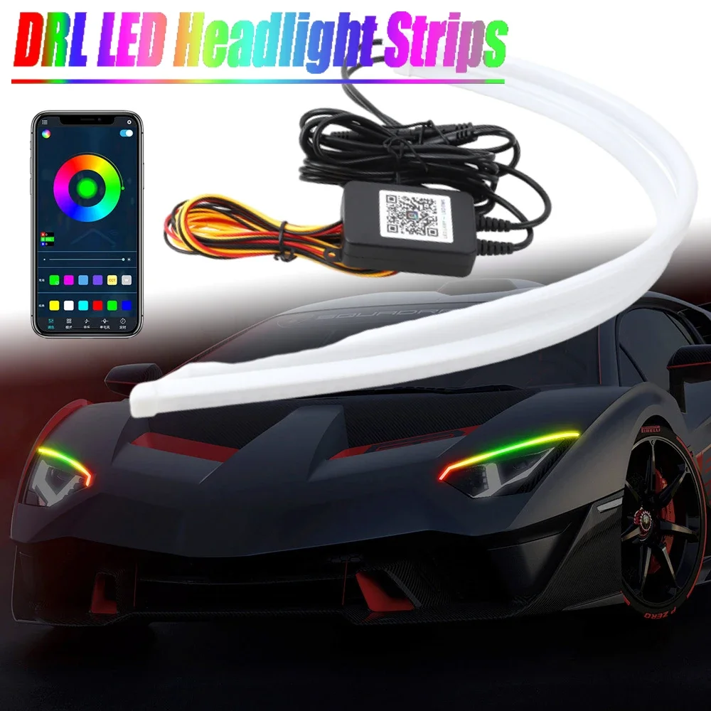 

60 см RGB 12 В DRL дневные ходовые огни APP/RF пульт дистанционного управления плавный указатель поворота светодиодные полосы фар для автомобильных аксессуаров 12 В