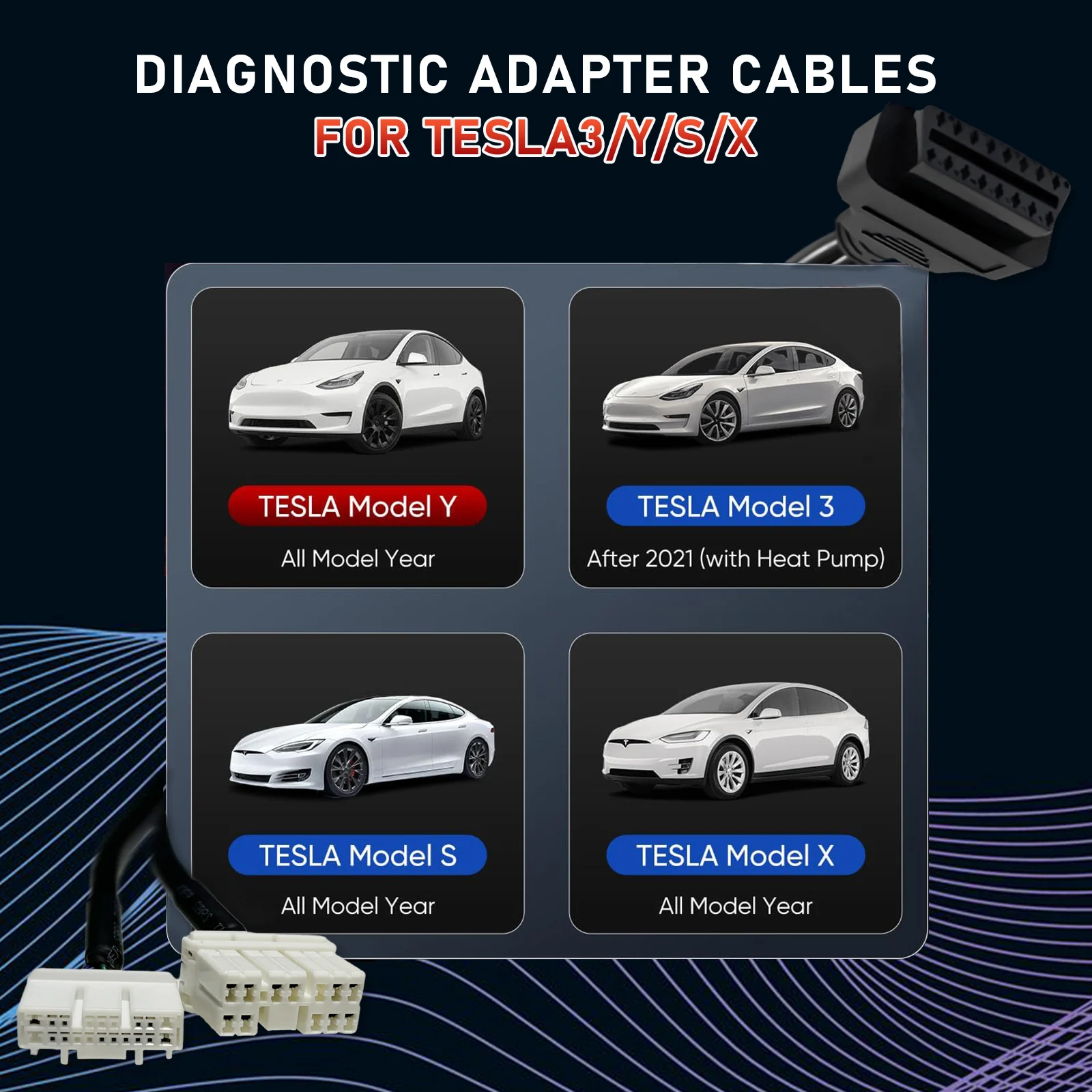 OBDII Diagnostic Cable For Tesla Model X/S/3/Y 12Pin 20Pin OBD2 Automobile Diagnostic Adapter Harness Connector for Launch/Autel