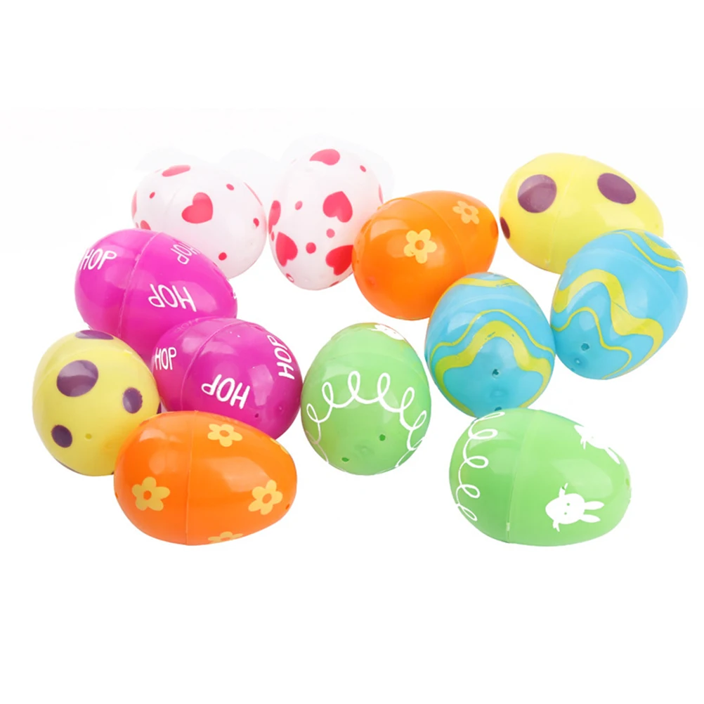 

Painted Plastic Set Easter Colored Kids Toys Easter Egg Open Egg Cartoon Graffit Eggs Patterns Home Decor Party Gift