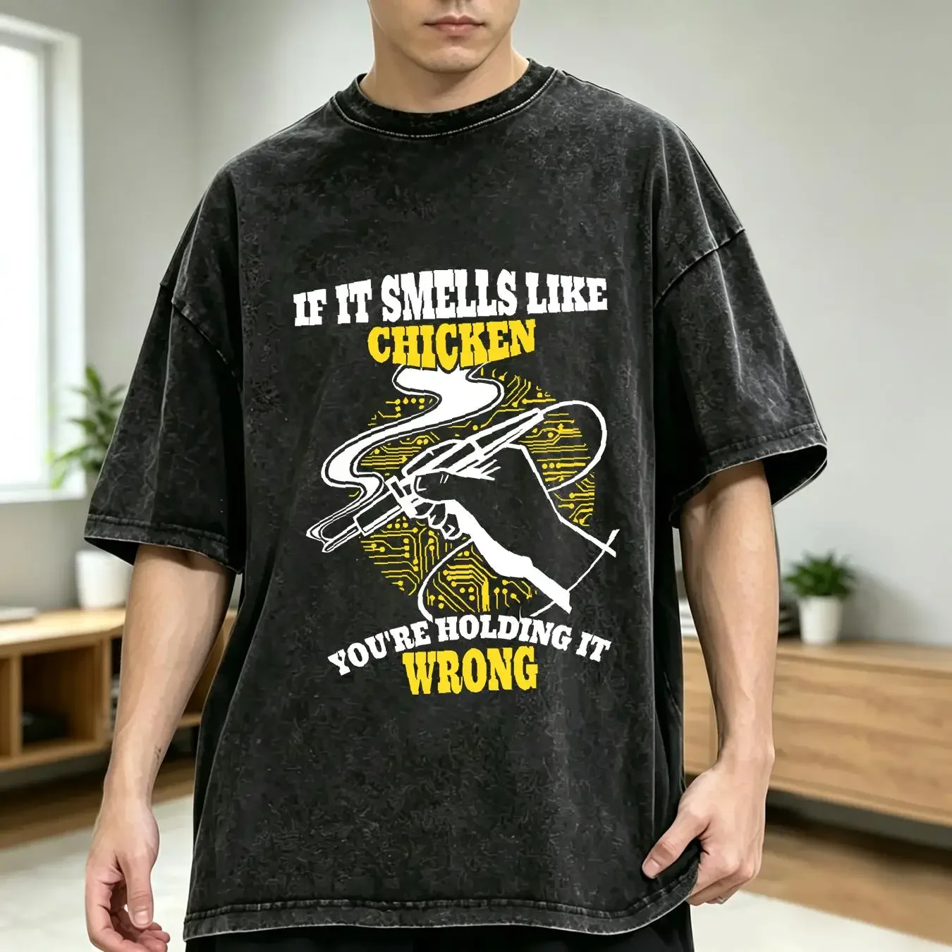 washed T Shirt Smells Like Chicken If It Youre Holding Wrong vintage Washed Comfortable Stylish graphic Unisex fashion Casual