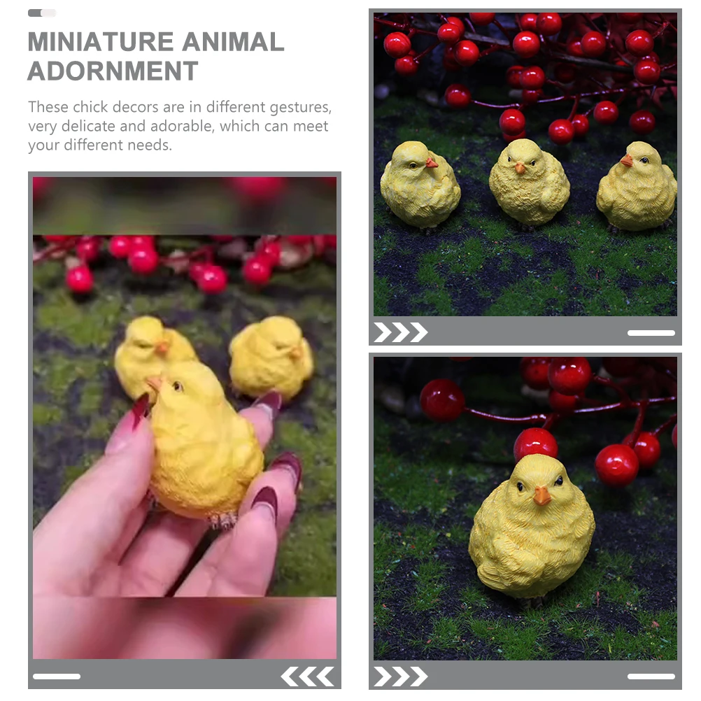 

3 Pcs Home Decor Chick Ornament Miniature Chicken Figurine Decorate Tiny Resin Chicks Cute Yellow Cartoon