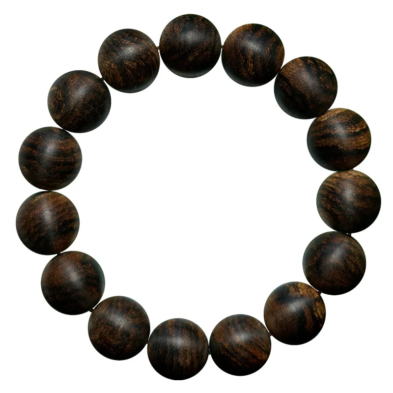 Natural Vietnam Nha Trang Golden Silk Sugar Knot Kyara round Beads Agarwood Bracelet Eaglewood Collectables-Autograph Rosary Ros