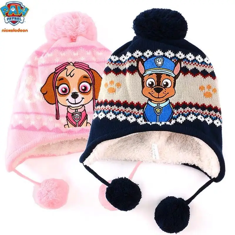 Original Paw Patrol Baby Knitted Hats Boys Girls Warm Caps Autumn And Winter Cartoon Chase Skye Embroidered Children\'s Hat 2-8T