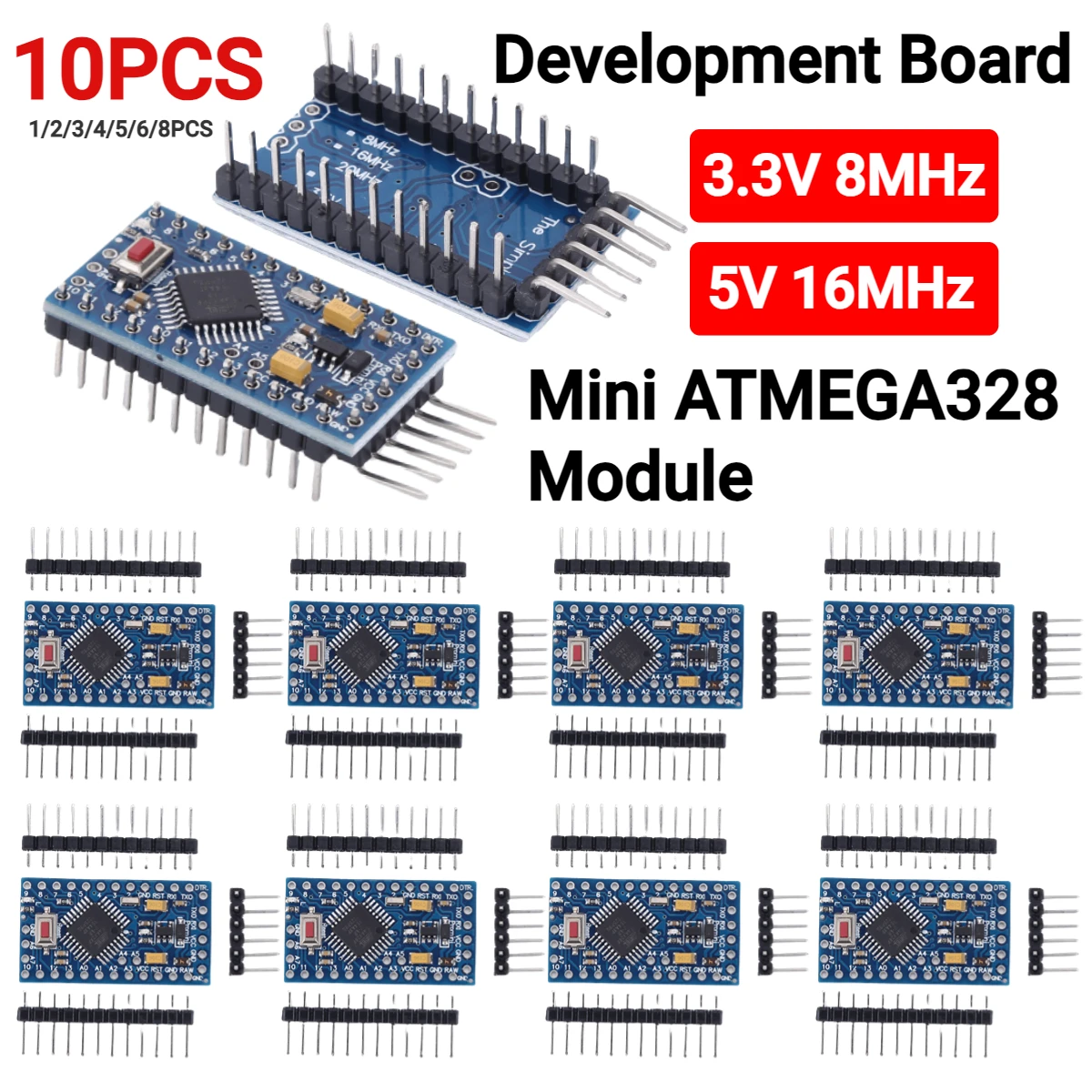 1-10PCS Pro Mini ATMEGA328P ATMEGA328 Module 5V 16MHz Development Board 3.3V 8MHz Electronic Building Block for Arduino