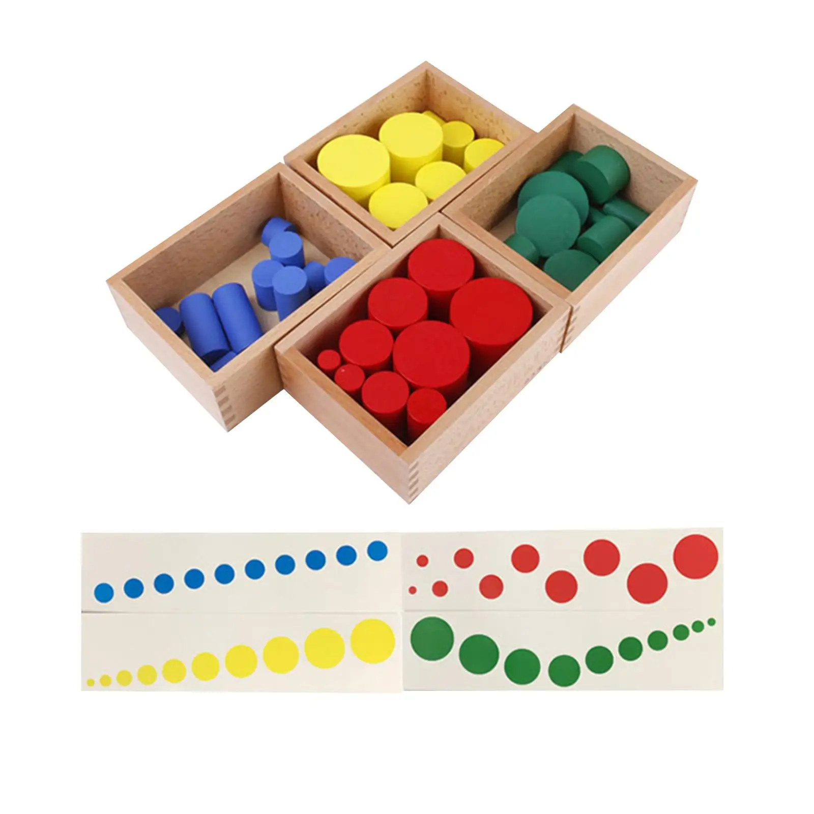 Montessori Colored Cylinders Teaching Aids Wooden Box Wooden Knobless Cylinders Shape Color Recognition for Kindergarten Kids