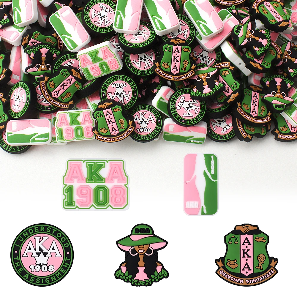 5/10/20pcs Pink and Green Silicone Focal Beads Women Silicone Beads for DIY Keychain Lanyard Making Crafting Accessories