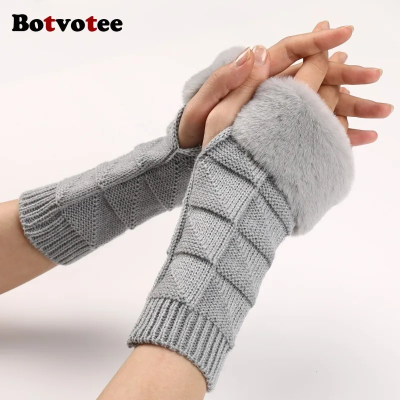 

Botvotee Y2k аксессуары перчатки без пальцев рукава для женщин нарукавники зимние вязаные модные перчатки с короткими рукавами без рук